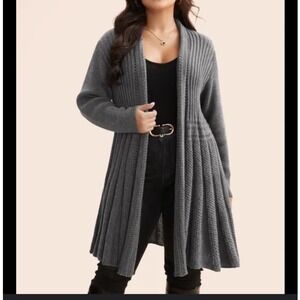 NEW Bloomchic Women Open Knit Cardigan Sweater Jacket Long‎ Grey Romantic Sz 10